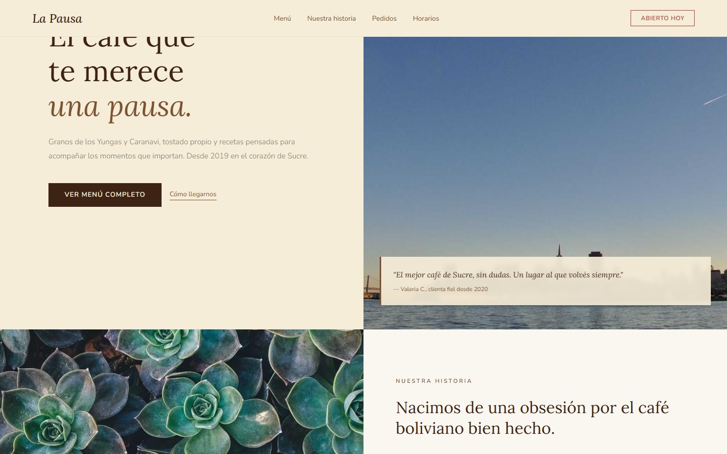 La Pausa Café — Diseño web para cafetería en Bolivia