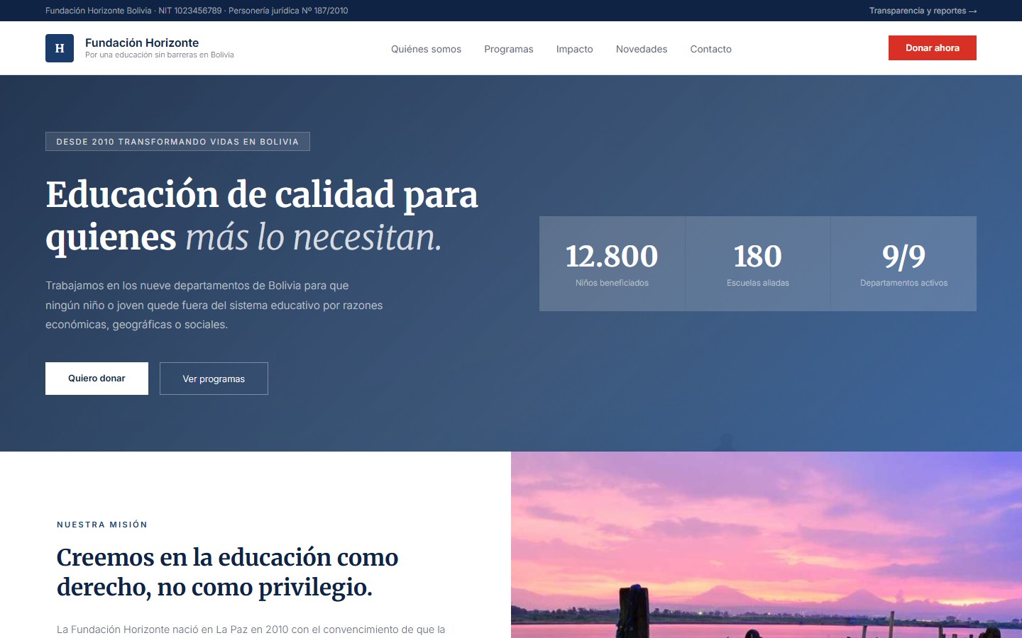 Fundación Horizonte — Diseño web institucional en Bolivia